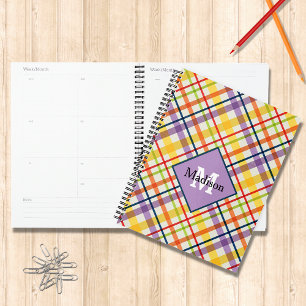 Bright School Plaid Monogram Planner Purple
