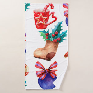 Bright, seamless New Year's pattern of candies, ba Bath Towel