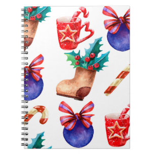 Bright, seamless New Year's pattern of candies, ba Notebook