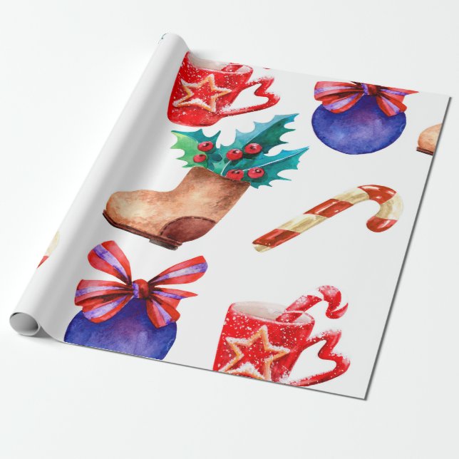 Bright, seamless New Year's pattern of candies, ba Wrapping Paper (Unrolled)