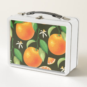 Bright seamless orange pattern design. metal lunch box