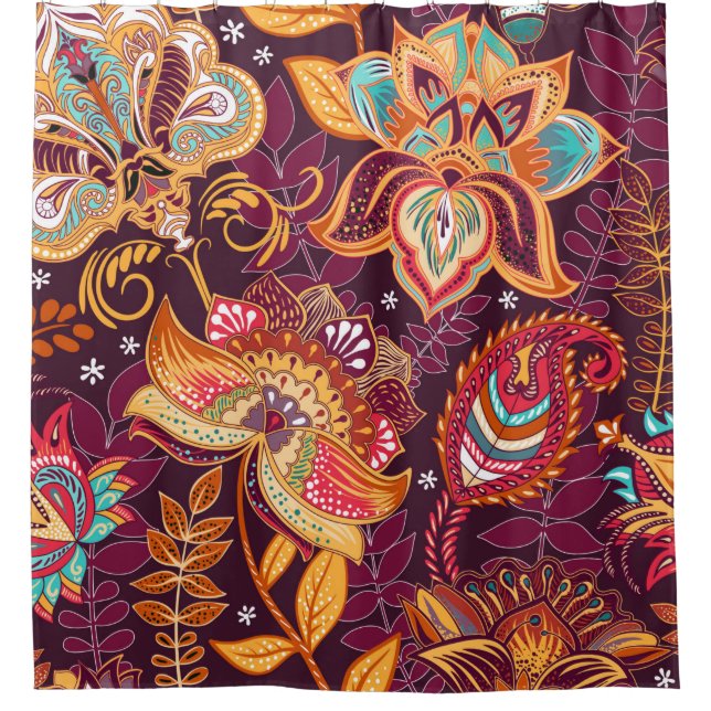 Bright seamless pattern in paisley style. Colorful Shower Curtain (Front)