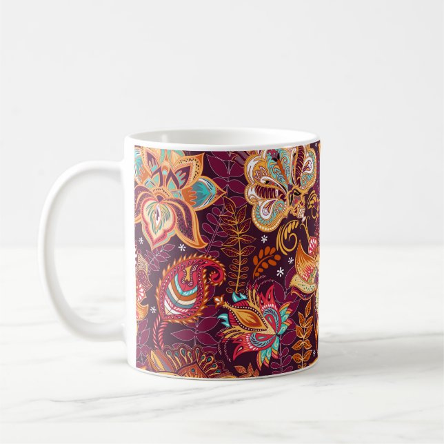 Bright seamless pattern in paisley style. Colourfu Coffee Mug (Left)