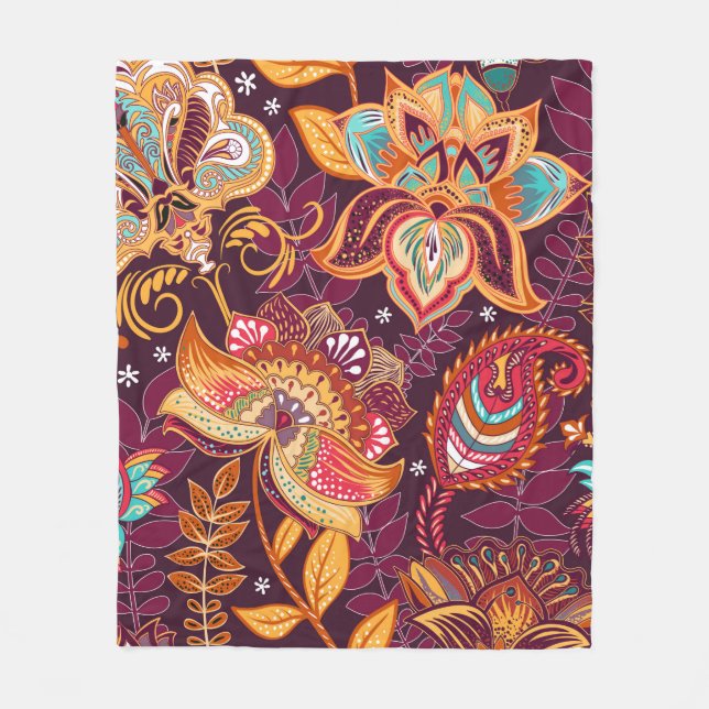 Bright seamless pattern in paisley style. Colourfu Fleece Blanket (Front)