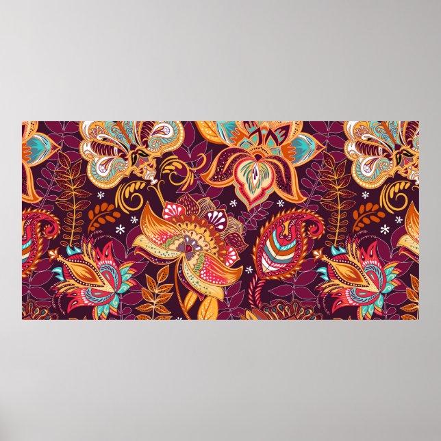 Bright seamless pattern in paisley style. Colourfu Poster (Front)