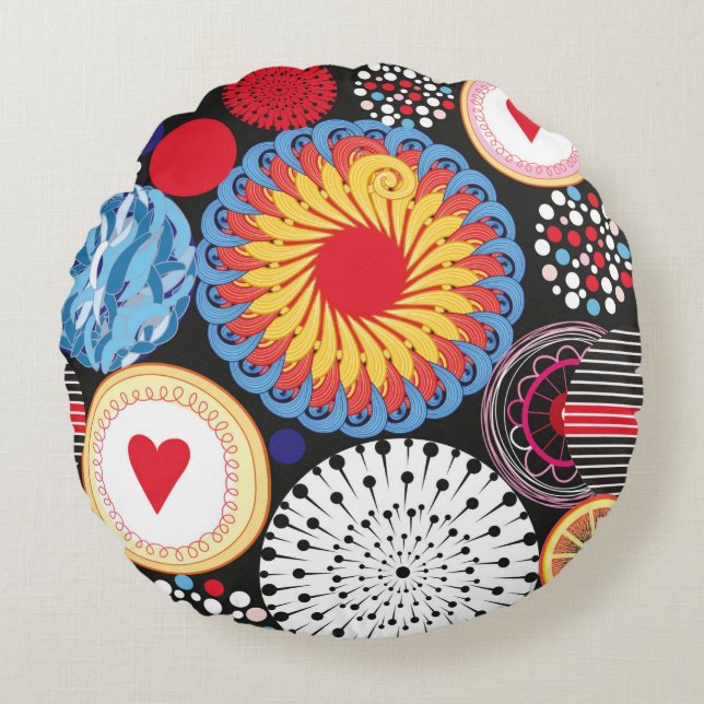 Bright seamless pattern of different round element round cushion (Front)