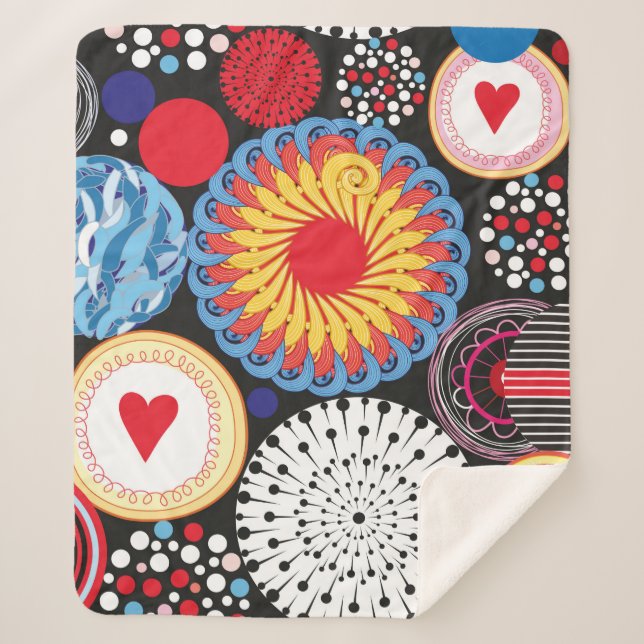 Bright seamless pattern of different round element sherpa blanket (Front)