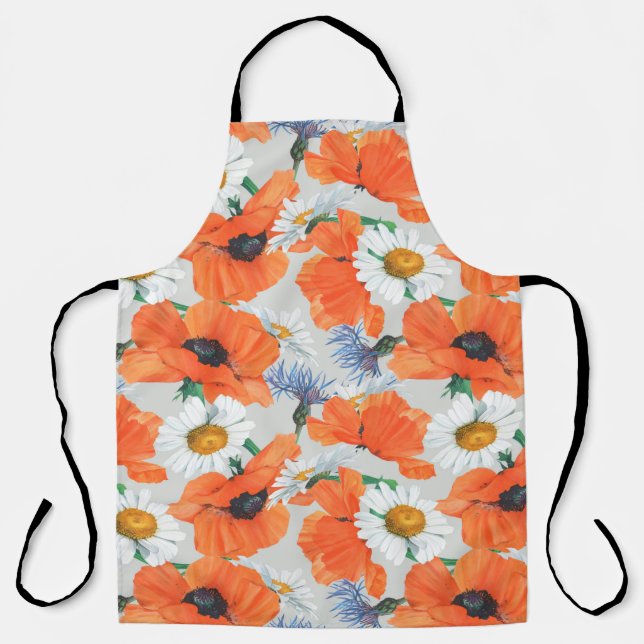 Bright seamless pattern of poppies, daisies and co apron (Front)