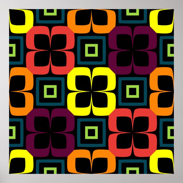 Bright seamless pattern with colourful flowers on  poster (Front)