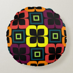 Bright seamless pattern with colourful flowers on  round cushion
