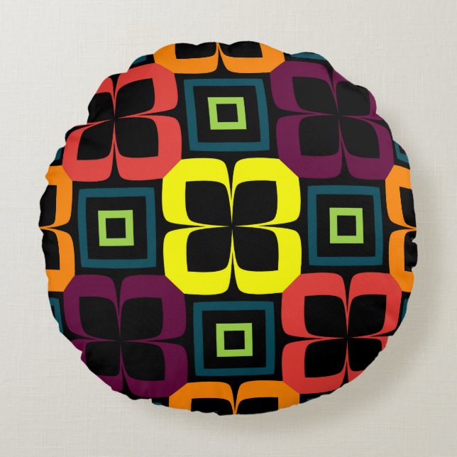 Bright seamless pattern with colourful flowers on  round cushion (Front)
