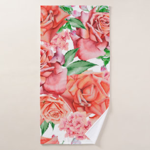 Bright seamless pattern with flowers. Rose. Waterc Bath Towel