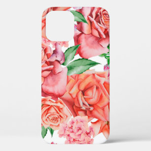 Bright seamless pattern with flowers. Rose. Waterc iPhone 12 Case