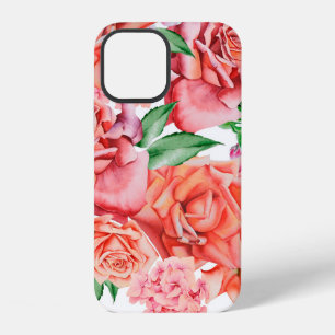 Bright seamless pattern with flowers. Rose. Waterc iPhone 12 Case