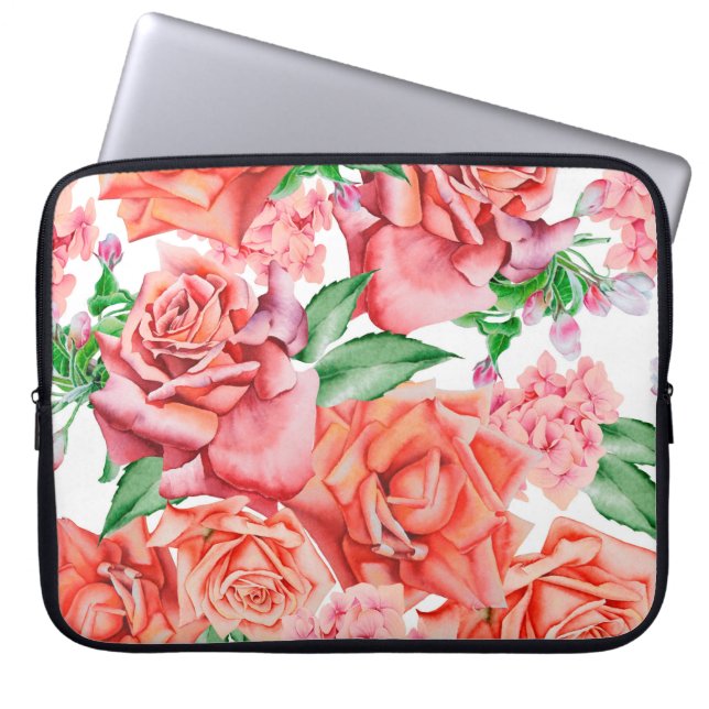 Bright seamless pattern with flowers. Rose. Waterc Laptop Sleeve (Front)
