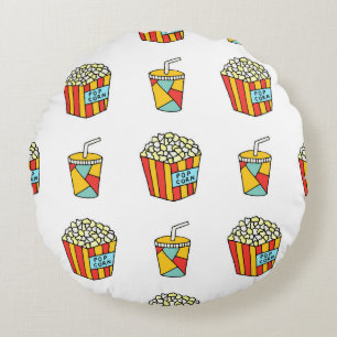Bright seamless pattern with food for watching mov round cushion