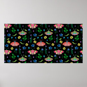 Bright seamless pattern with multicolored butterfl poster