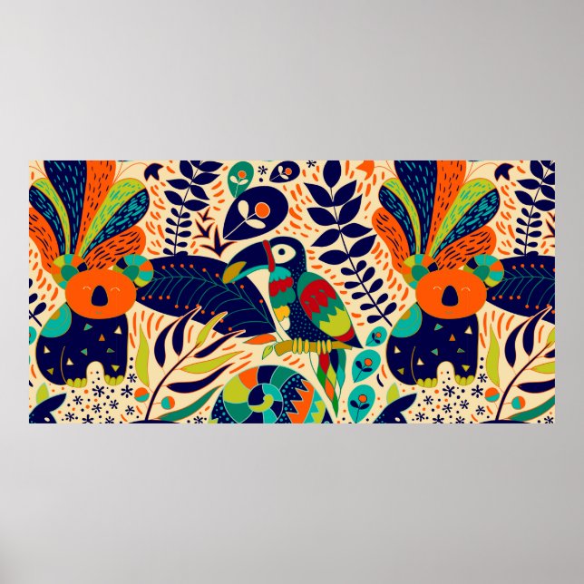 Bright seamless pattern. Yellow floral background. Poster (Front)