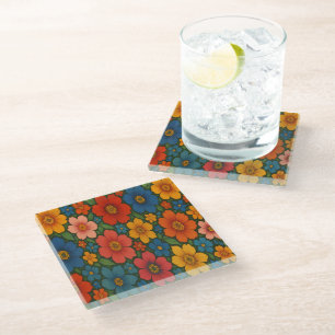 Bright Seamless Wildflower Pattern Glass Coaster