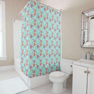 Bright Seashells and Seaweed Pattern Shower Curtain