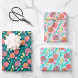 Bright Seashells and Seaweed Pattern  Wrapping Paper Sheet