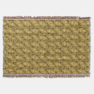 Bright Shiny Golden Celtic Spiral Knots Pattern Throw Blanket
