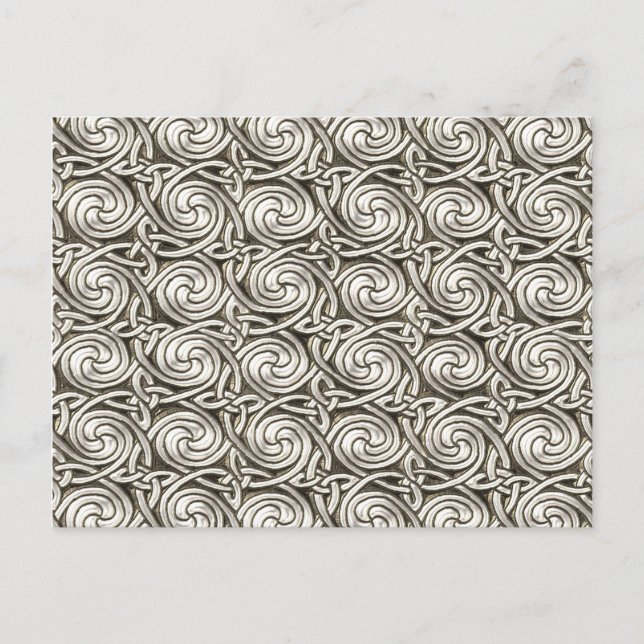 Bright Shiny Silver Celtic Spiral Knots Pattern Postcard (Front)