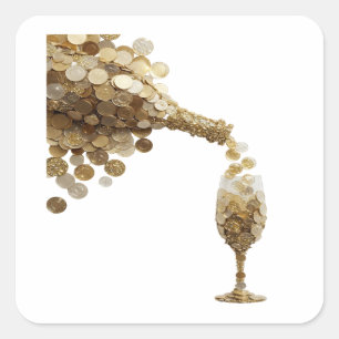 Bright Silver MONEY FLOWING FROM THE CHAMPAGNE Square Sticker