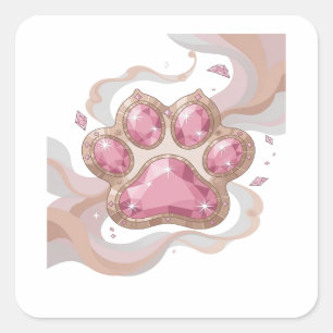 Bright Silver PINK JEWELLED PAWPRINT Sticker