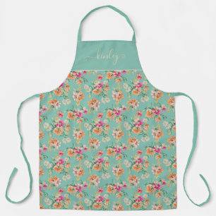 Bright Sketch Floral Pattern Apron