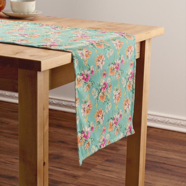 Bright Sketch Floral Pattern Short Table Runner (In Situ)