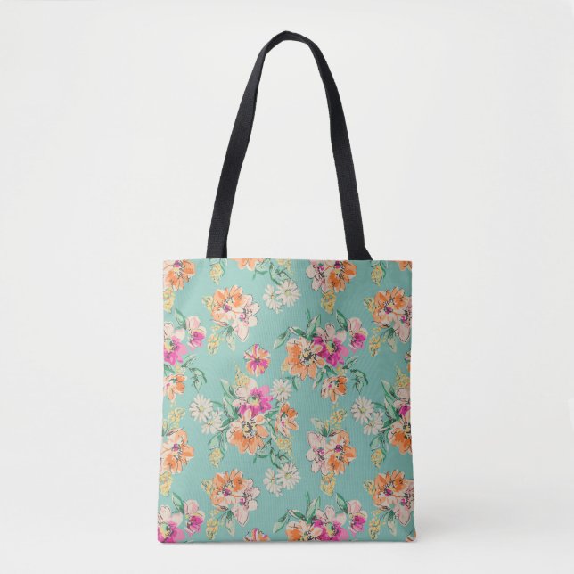 Bright Sketch Floral Pattern Tote Bag (Front)