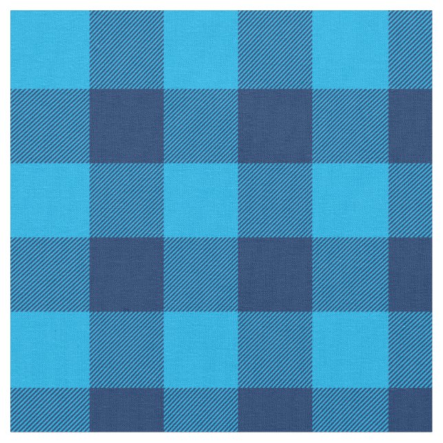 Bright Sky and Navy Blue Gingham Plaid Fabric (Close Up)