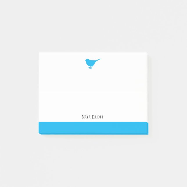 Bright Sky Blue Bird & Border on White w/ Name Post-it Notes (Front)