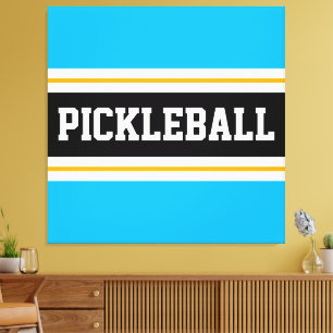 Bright Sky Blue Black Yellow PICKLEBALL Stripes Canvas Print