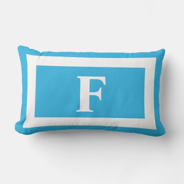 Bright Sky Blue Bold Monogram Initial Outdoor Lumbar Cushion (Front)