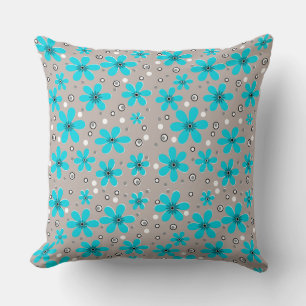 Bright sky blue chamomile flowers on a grey backgr cushion