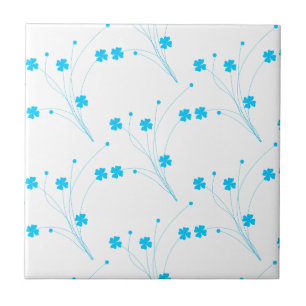 Bright Sky Blue Flowers, Small Floral Print Ceramic Tile