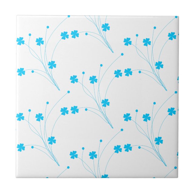 Bright Sky Blue Flowers, Small Floral Print Ceramic Tile (Front)