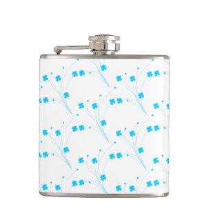 Bright Sky Blue Flowers, Small Floral Print Hip Flask
