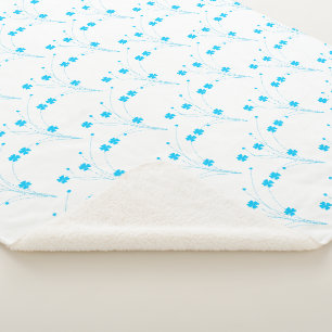 Bright Sky Blue Flowers, Small Floral Print Sherpa Blanket