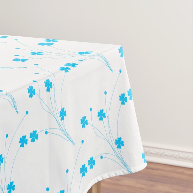 Bright Sky Blue Flowers, Small Floral Print Tablecloth (In Situ)