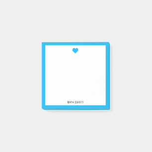 Bright Sky Blue Heart and Border on White w/ Name Post-it Notes
