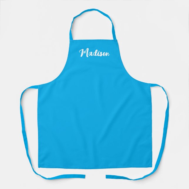 Bright Sky Blue Script Personalised Womens Baking Apron (Front)