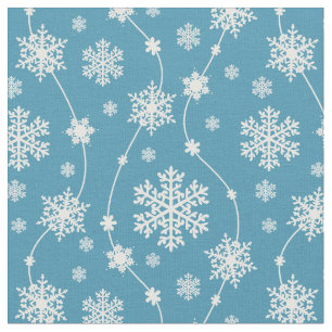 Bright Sky Blue Winter White Snowflake Pattern Fabric