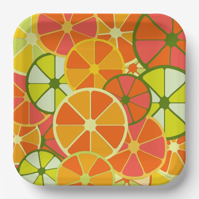 Bright Sliced Citrus Print Paper Plate (Front)