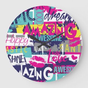 Bright Slogan: Seamless Abstract Fashion Large Clock