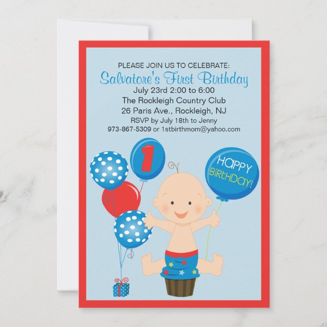 Bright Smash Cake Boy's First Birthday Invitation (Front)