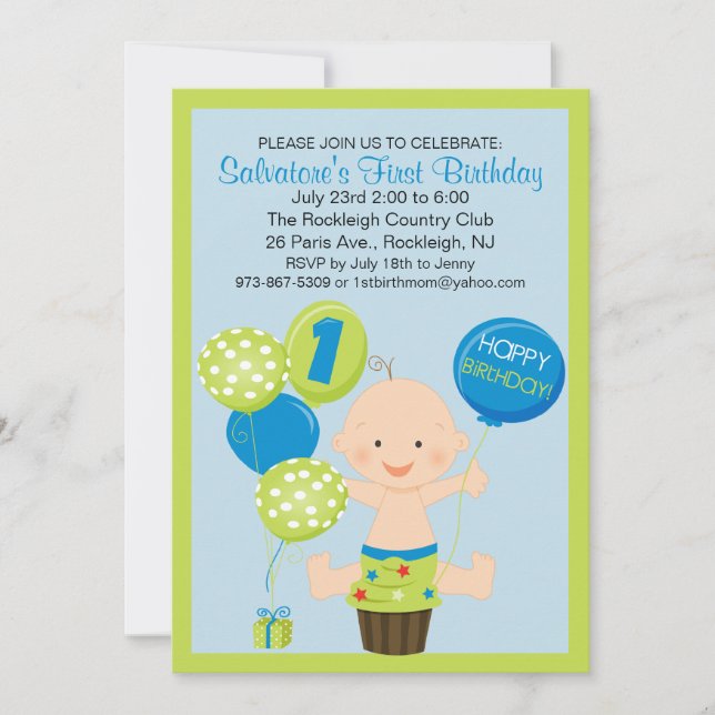 Bright Smash Cake Boy's First Birthday Invitation (Front)