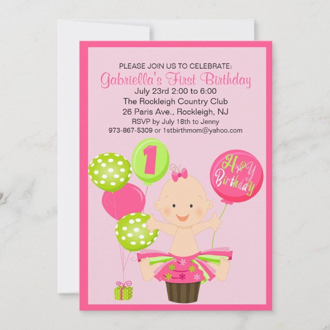 Bright Smash Cake Girl's First Birthday Invitation (Front)